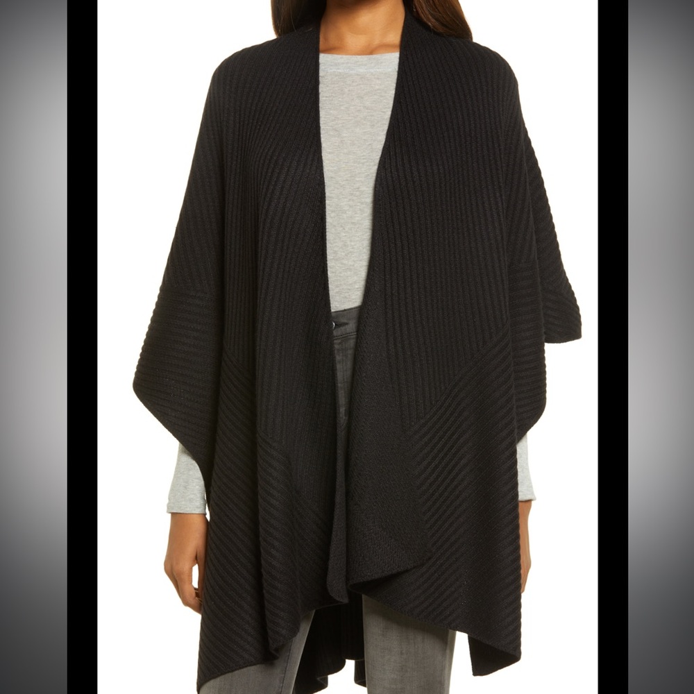 AllSaints Traveling Rib Ruana in Black